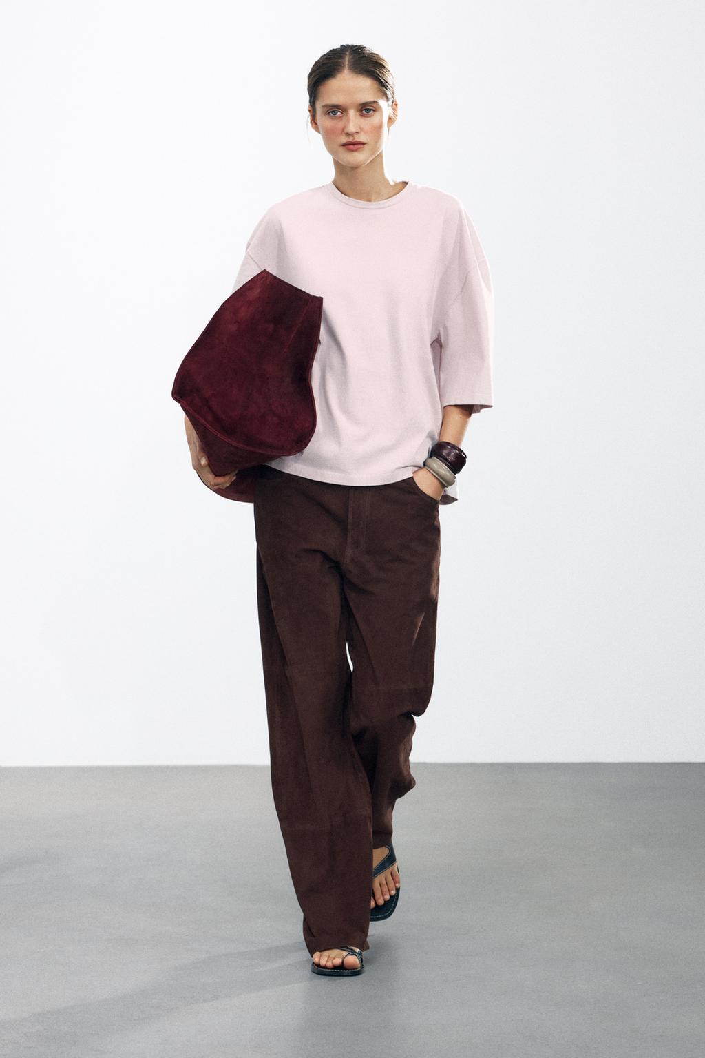 

Хлопчатобумажная футболка свободного покроя ZARA, цвет Pink/Lilac