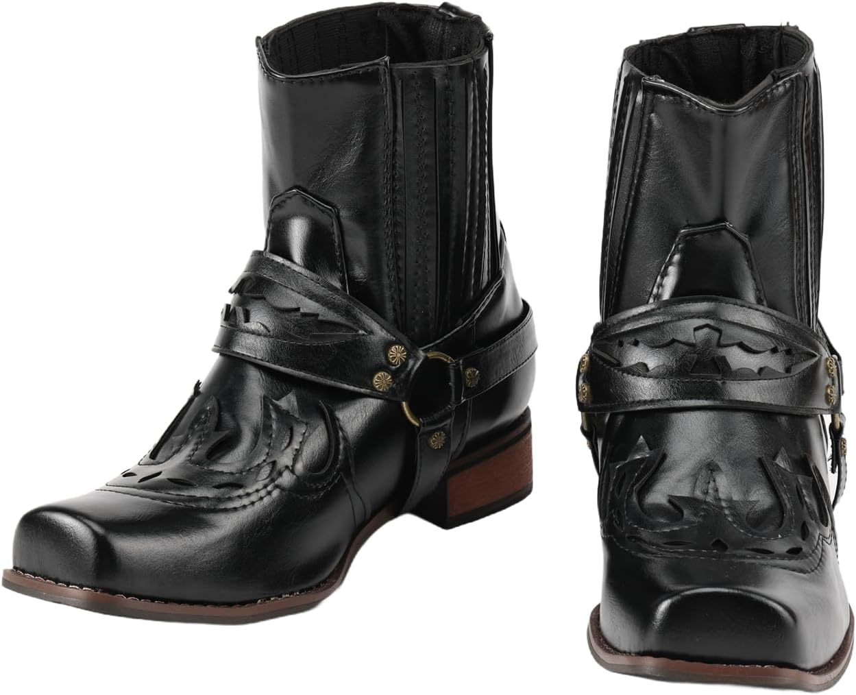 

Мужские западные ботинки Helltaker с классической вышивкой из ПУ-кожи, противоскользящие, в стиле кантри, черный