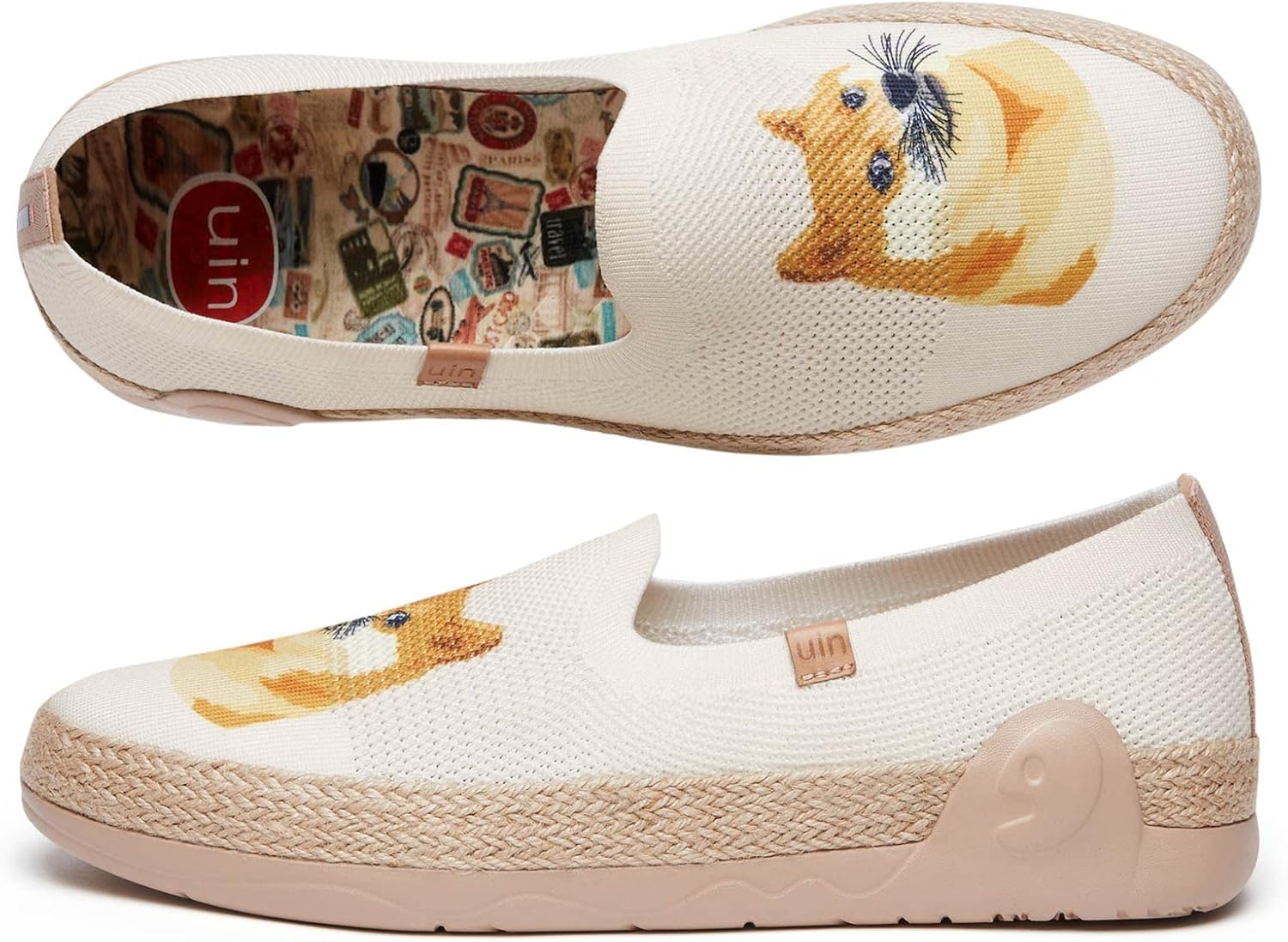 Мужские эспадрильи UIN Slip Ons- легкие прогулочные повседневные лоферы, удобные, с ручной росписью, серия Marbella, Marbellaⅱ-hi Shiba Inu — фото 2