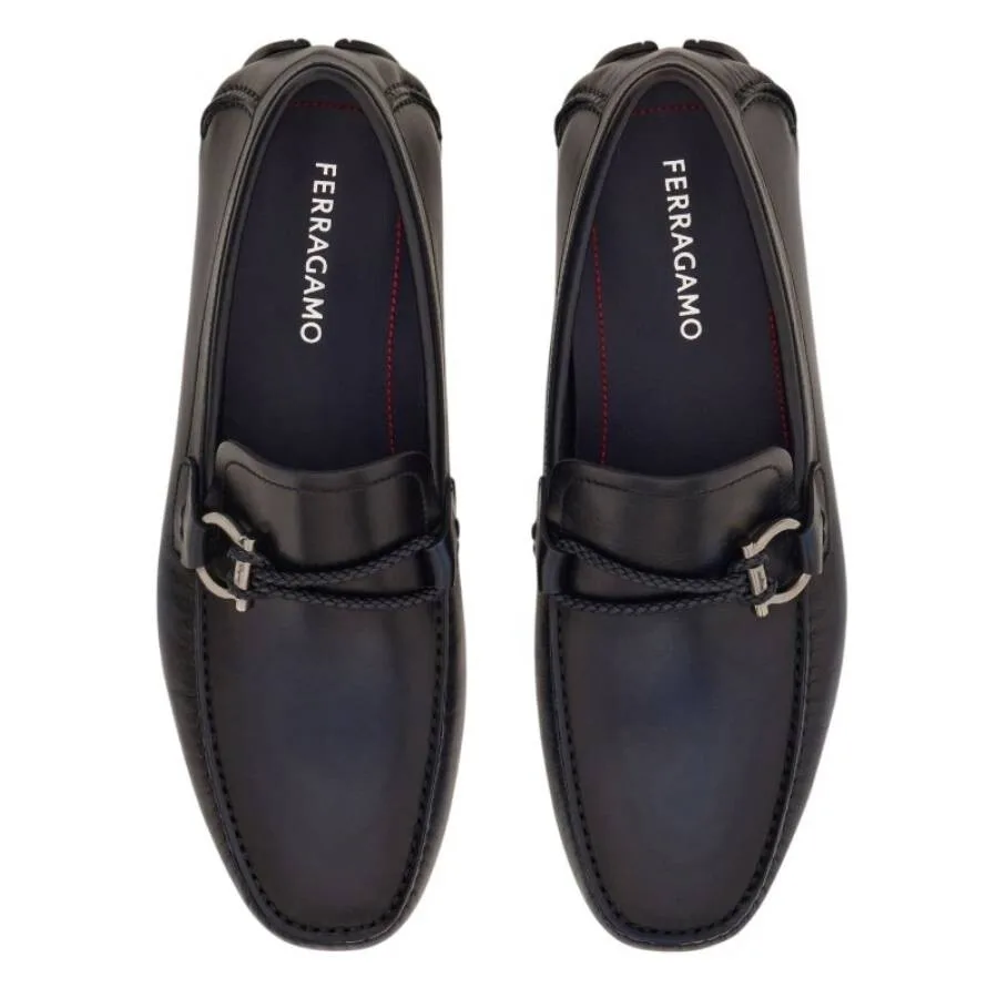 Кожаные лоферы Ferragamo с отделкой Gancini, синий — фото 3