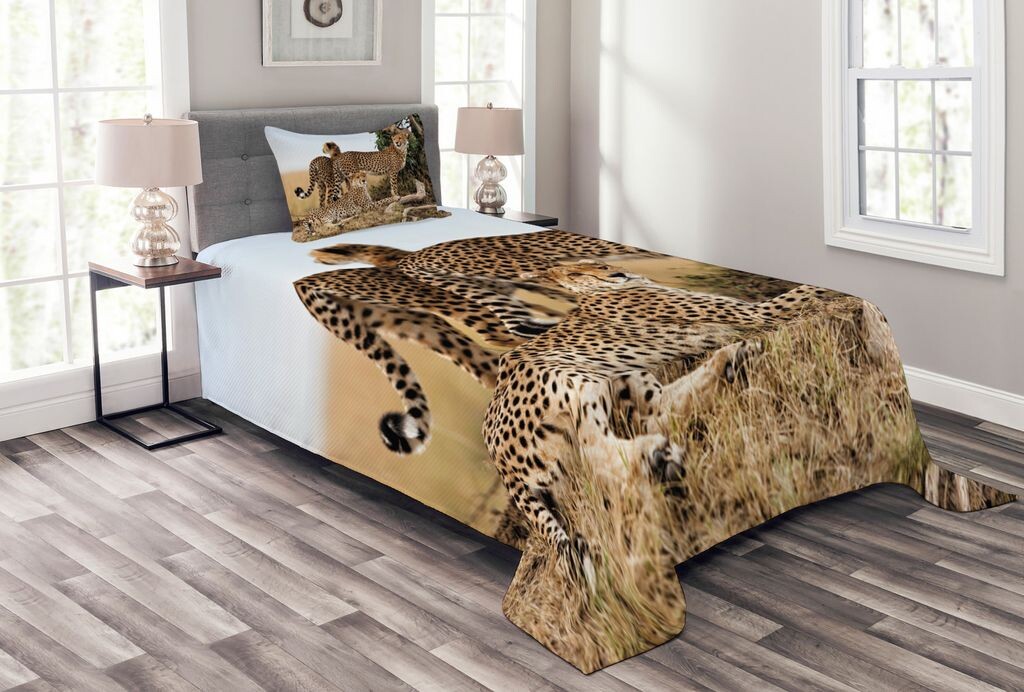 

Комплект покрывала ABAKUHAUS Animal World, гепарды Safari Animal, комплект с моющимися наволочками, для односпальных кроватей 170 x 220 см, коричневый черный