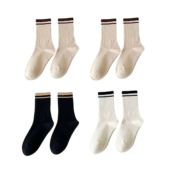 

Женские рифленые носки с двойной полосой, 4 шт, мягкая эластичная посадка, нейтральные тона Anna-Kaci, Beige Black White