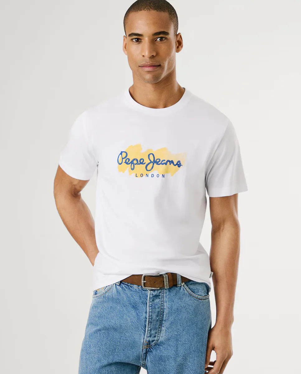 

Мужская футболка с коротким рукавом и принтом логотипа Pepe Jeans, белый