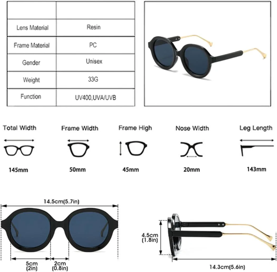

Солнцезащитные очки для мужчин и женщин - защита UV400 - круглые градиентные линзы в стиле панк для занятий спортом на открытом воздухе и вождения DSVIGF, Black Gray
