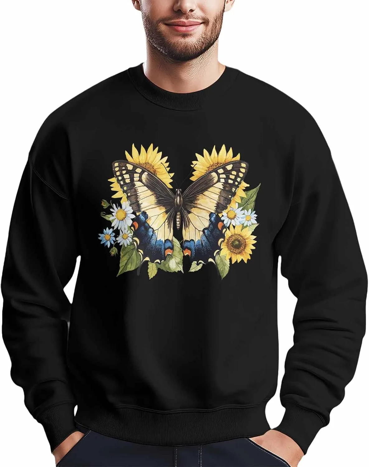 

Мужской свитшот с принтом Phoenix Tail Butterfly Flower, лонгслив Winvebermior