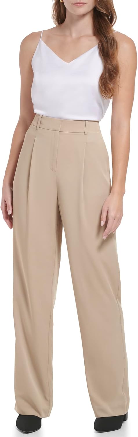 Женские классические брюки Calvin Klein с широкими штанинами и молнией Lux Stretch, Chai — фото 4