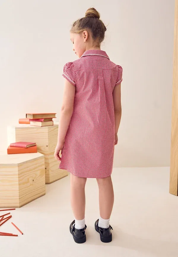 Платье дневное Next Button front gingham day dress, красный — фото 3