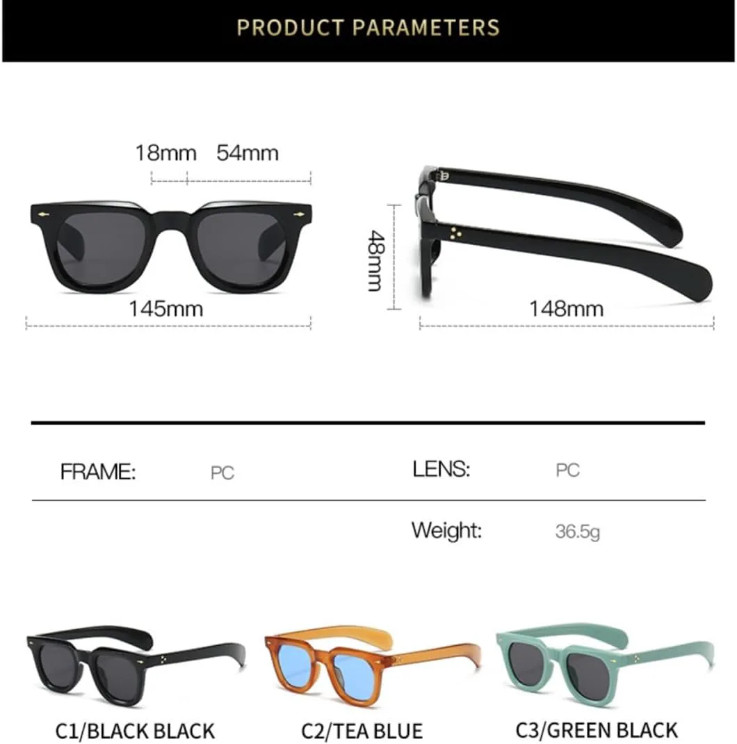 

Популярные женские квадратные солнцезащитные очки, мужские винтажные очки с заклепками, панк-очки, защита от УФ-излучения UV400, модные UATXTAU, Black Blue