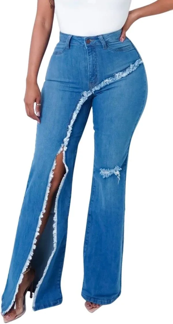 

Loveimgs Женские потертые рваные расклешенные джинсы