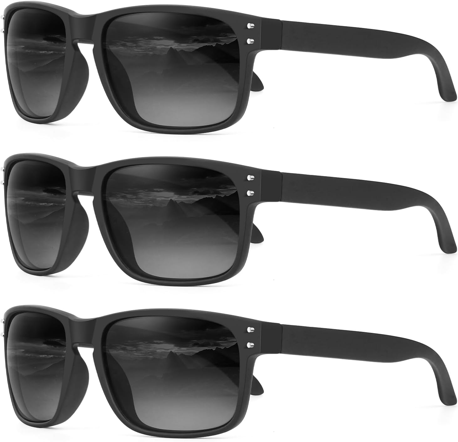 

Поляризованные солнцезащитные очки KALIYADI для мужчин и женщин в винтажном стиле, подходят для рыбалки, бега, вождения и защиты от УФ-излучения, (3 Pack) Gradient Grey & Silver Rivet