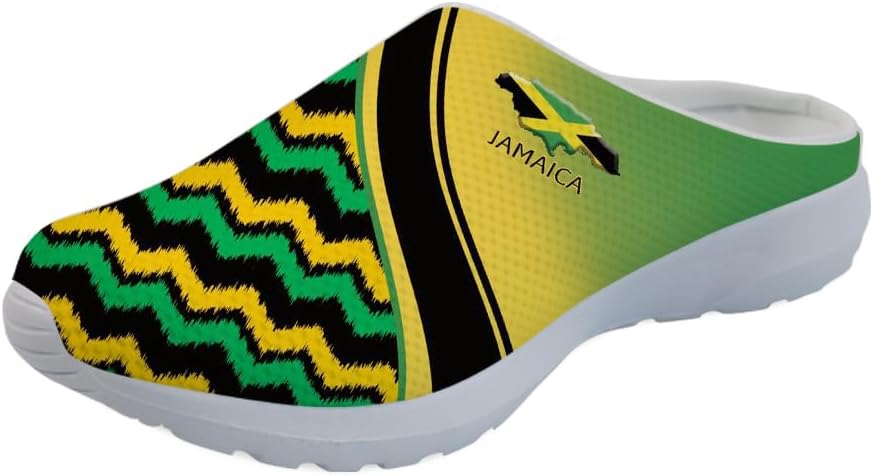 

Женские сабо-клоги Forchrinse Blue Palm Tree с сеткой, легкие для ходьбы, с мягкой поддержкой свода стопы, для работы, ухода за больными, Jamaican Flag