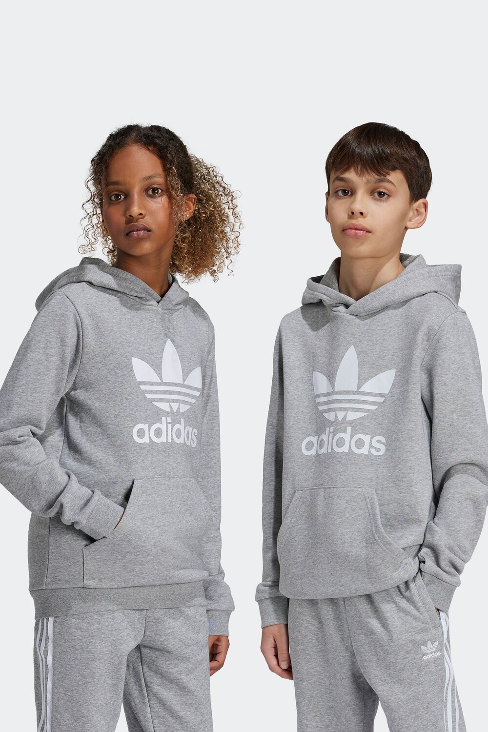 

Детская оригинальная толстовка с капюшоном и трилистником Adidas, серый