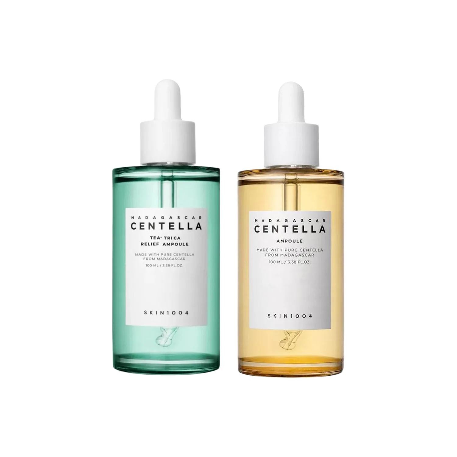 SKIN1004 Набор для ухода за кожей с сывороткой Centella Asiatica и ватными дисками для увлажнения и восстановления, Two-Piece Set: Chamomile Serums 100ml+Tea Tree Serums 100ml