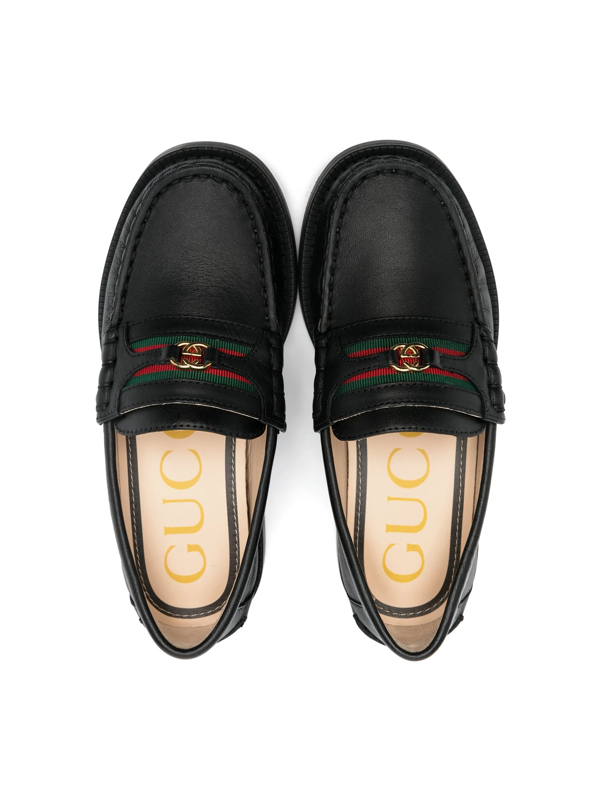 Кожаные мокасины с переплетением G-образной паутины Gucci Kids, черный — фото 3