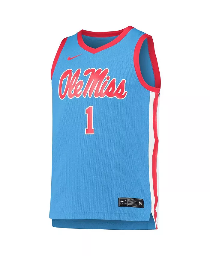 Мужская баскетбольная реплика джерси Ole Miss Rebels №1 в светло-голубом цвете Nike — фото 2
