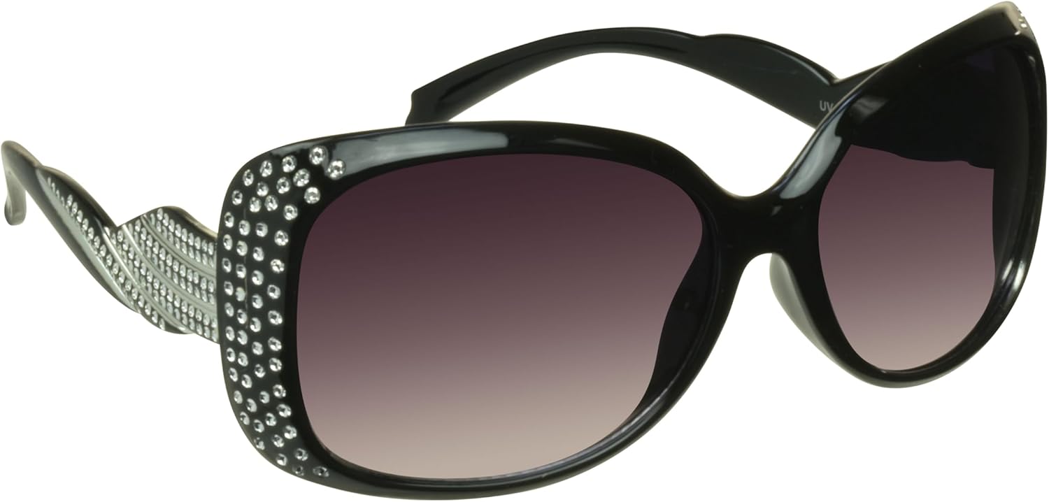 

proSPORT Женские стильные солнцезащитные очки большого размера с крупными стразами в виде серебряной бабочки и кристаллами, модные и блестящие, Hollywood - Black W/ Smoke Lens