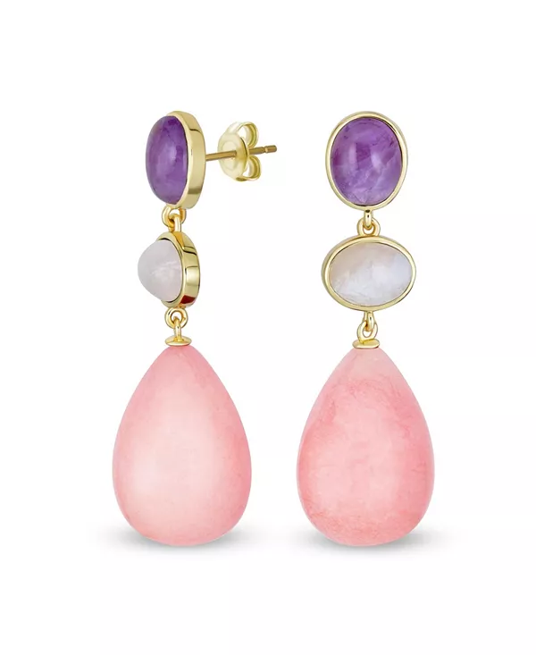 

Уникальные геометрические серьги-подвески в форме капли, шара, капли, овала, 3-ярусные, с золотым покрытием Bling Jewelry, pink