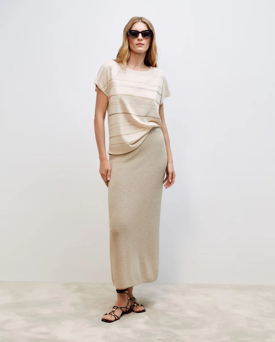 

Женская фантазийная футболка с короткими рукавами и закрытым воротником Woman El Corte Inglés, бежевый