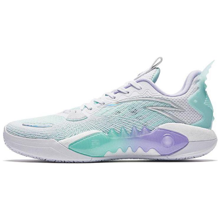 

ANTA Френзи 5тим амортизирующие противоскользящие износостойкие дышащие низкие баскетбольные кроссовки мужские белые фиолетовые зеленые, цвет White/Green/Purple