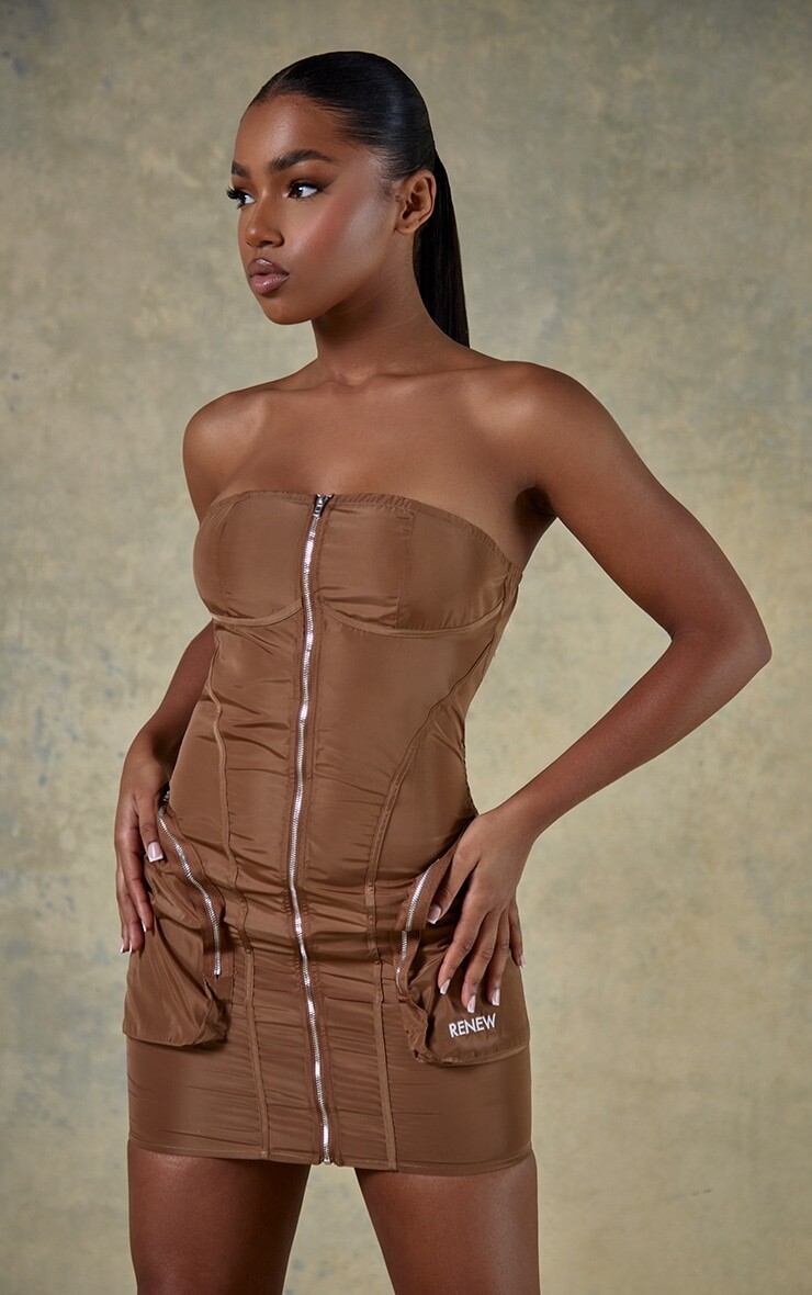 

PrettyLittleThing Коричневое облегающее платье-бандо Renew Cargo, Коричневый, PrettyLittleThing Коричневое облегающее платье-бандо Renew Cargo