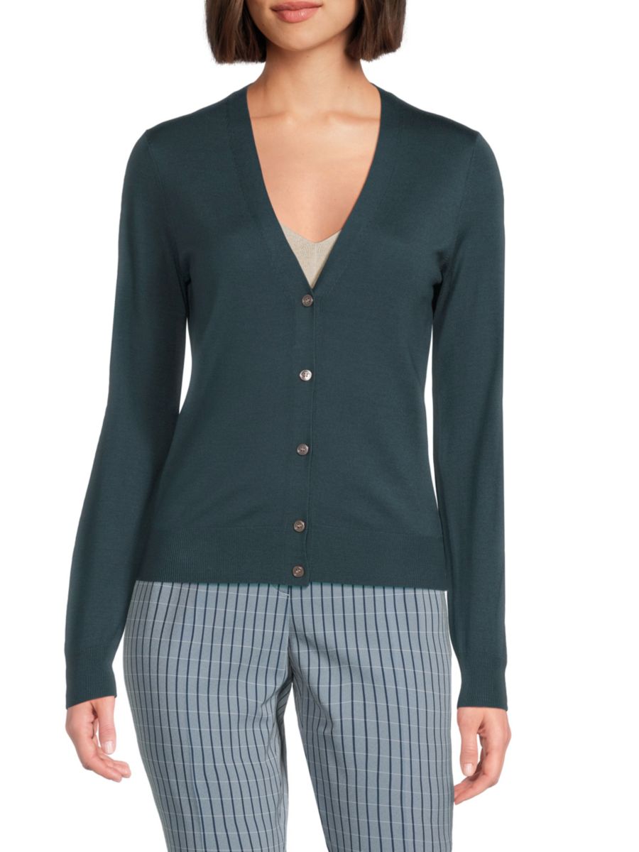 

Шерстяной кардиган с V-образным вырезом Theory, цвет Ash Blue