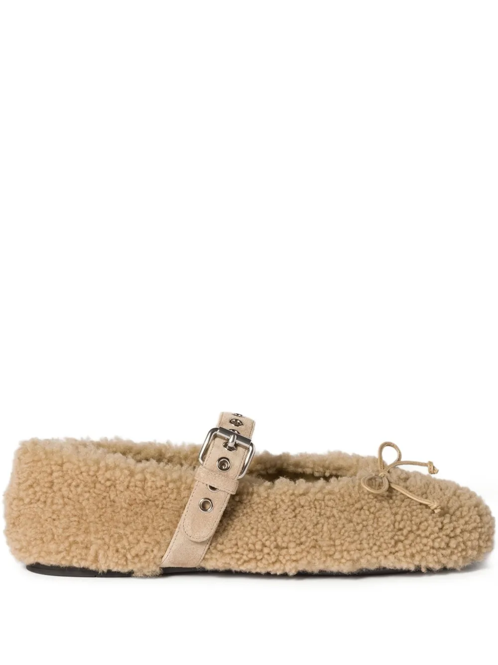 Балетки с мехом и пряжками MIU MIU, нейтральный