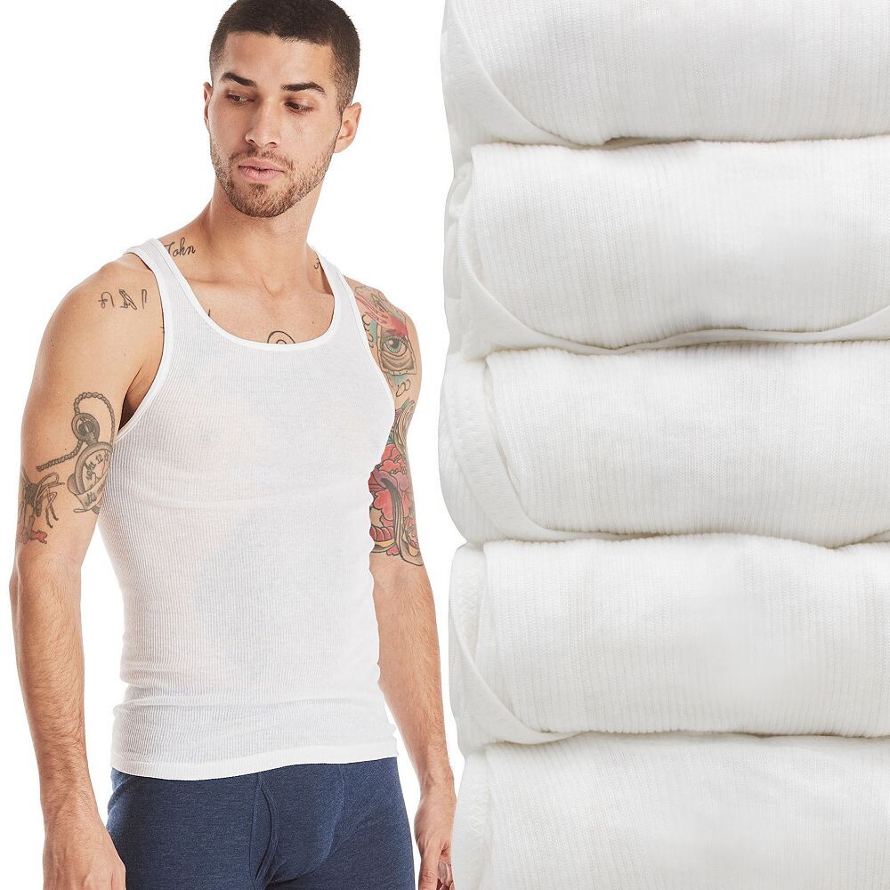 

Мужская упаковка из 5 футболок Hanes Ultimate Comfortсмешанного цвета на бретелях, белый