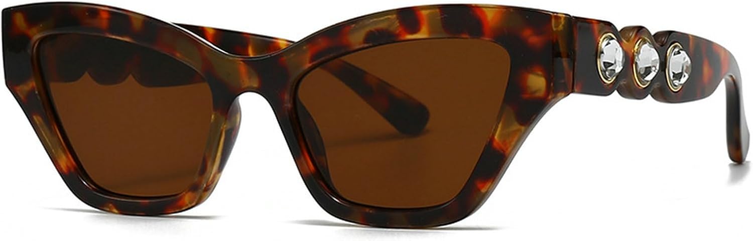 

Солнцезащитные очки со стразами для женщин, многоугольные очки «кошачий глаз», декоративные очки с бриллиантами для костюмированной вечеринки или выпускного бала mincl, Leopard Brown