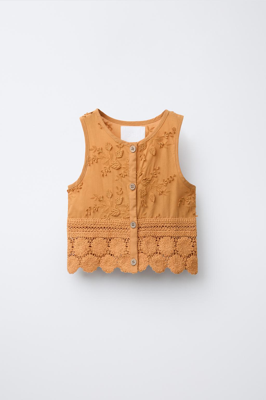 

Вязаный топ с вышитыми листьями ZARA, цвет Brick