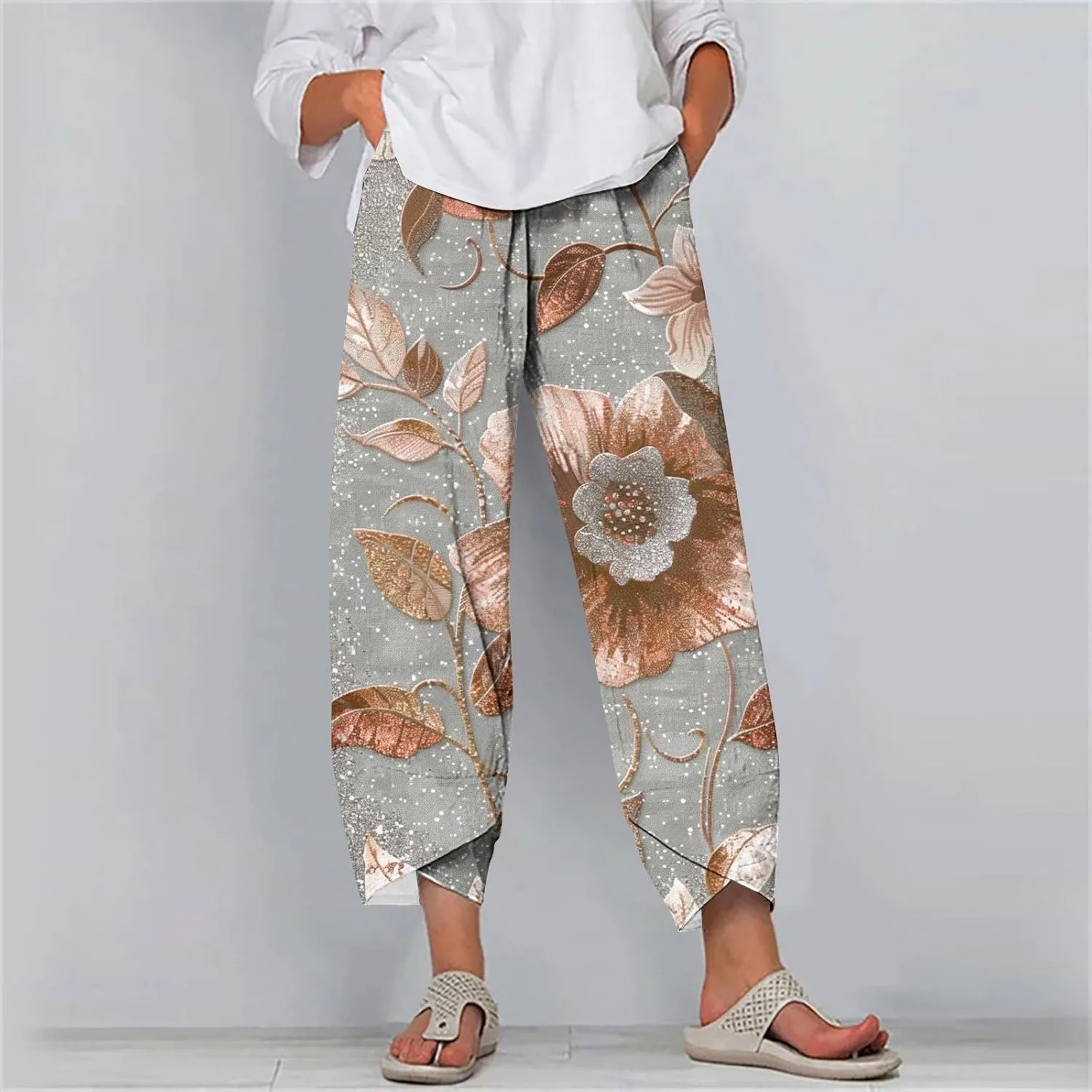 Женские летние капри Casual с высокой талией, эластичные, свободного кроя, легкие, мягкие, дышащие, с быстрой сушкой Generic, мультиколор — фото 2