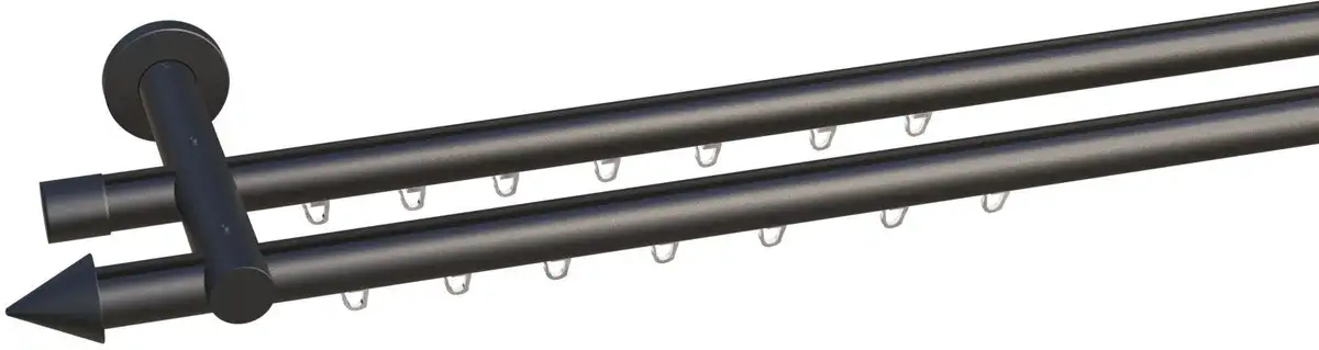 

Карниз indeko "Пальма", 2 направляющие, фиксированный размер, полный комплект внутренней направляющей, включая планеры и крепежный материал 240 см, Ø16мм, антрацит/черный