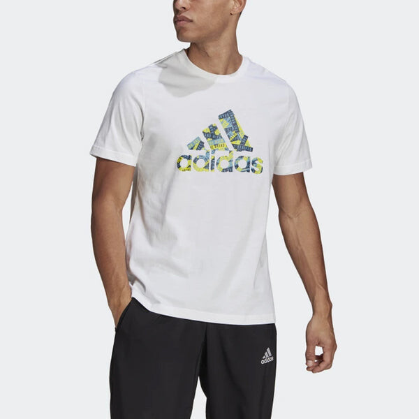 Футболка adidas Rubber Strap Logo Printing Sports Round Neck Short Sleeve White, мультиколор — фото 2