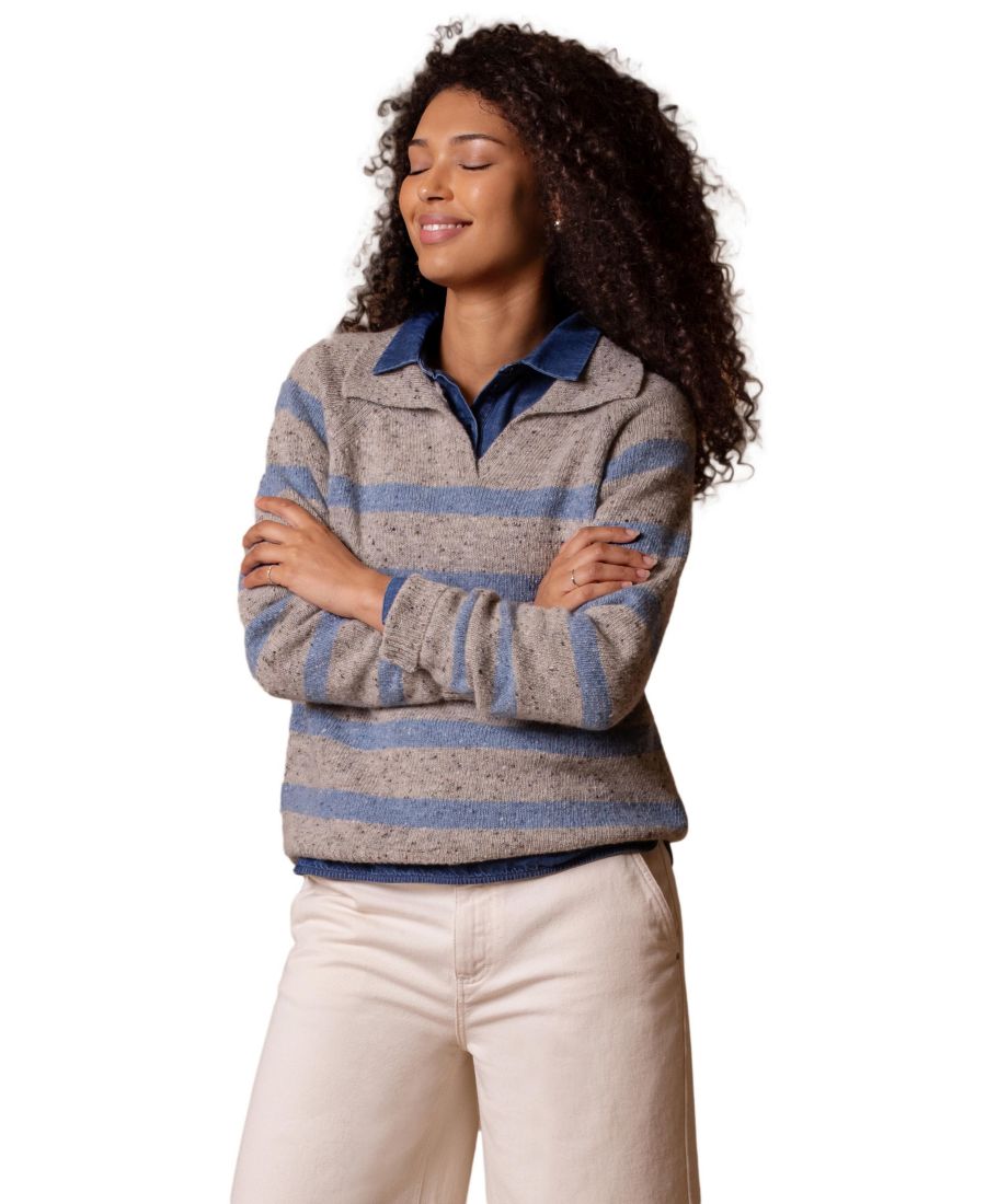 

Женский полосатый свитер-поло Donegal Celtic & Co, Oatmeal stripe