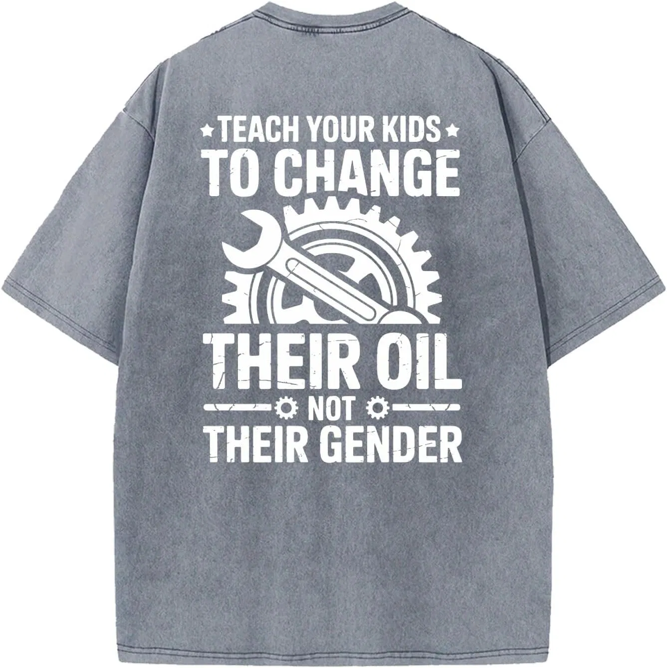 Футболка для мужчин с принтом "Teach Your Kids to Change Oil Not Gender" Generic, светло-серый