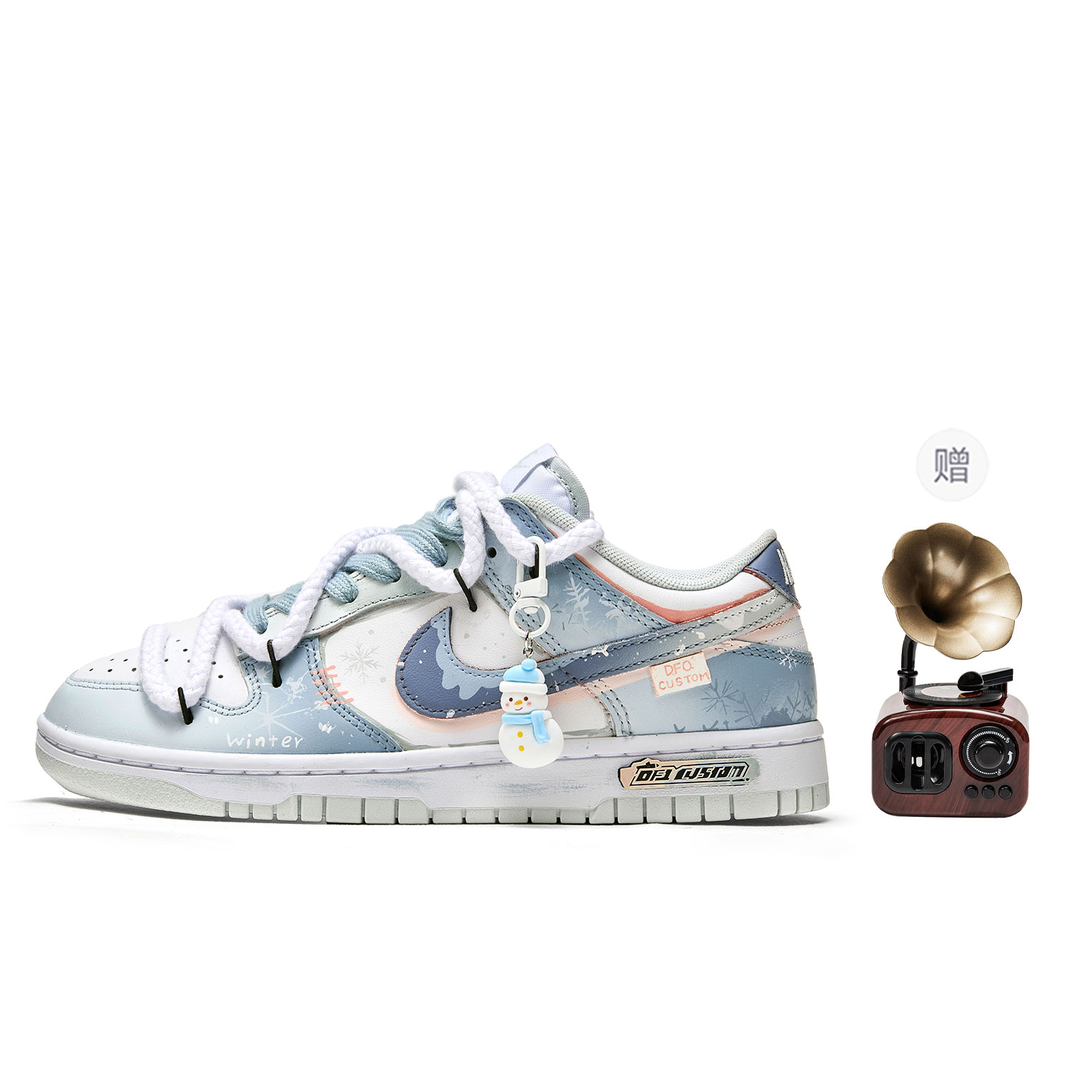 

Nike Dunk ADCDAVINCI Custom Winter Letter Snowfall Anti Slip Wear Resistant Low Top Skateboard Shoes Unisex Blue White