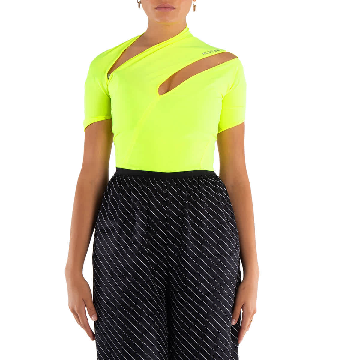 

Thierry Mugler Женский Неоново-желтый Асимметричный Экологичный Спортивный Лайкра Боди