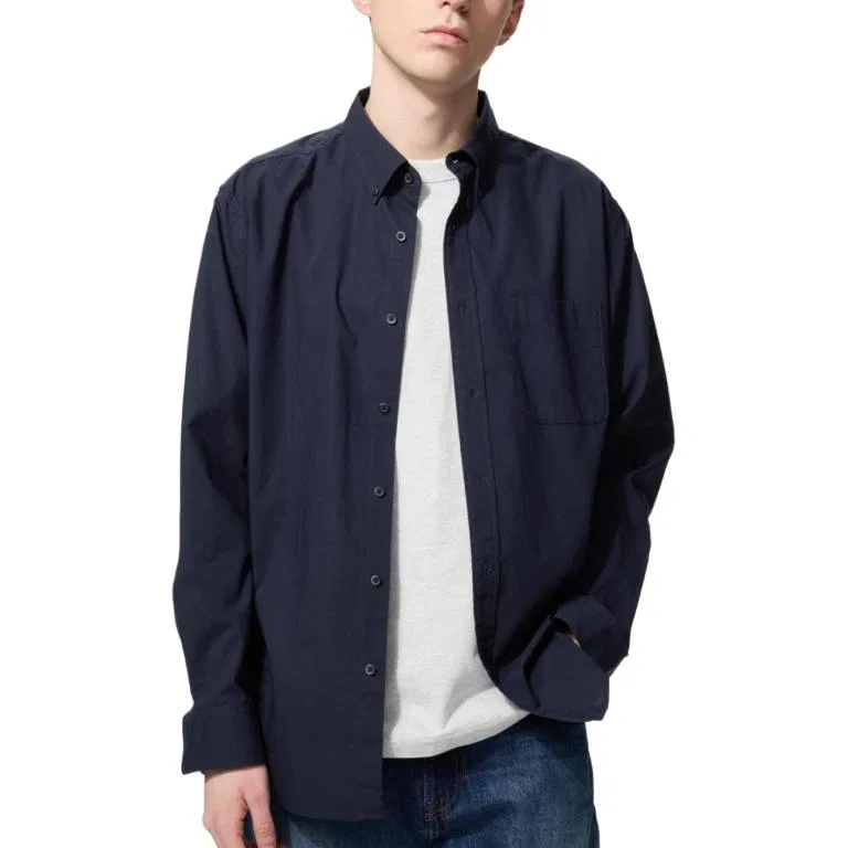 Рубашка UNIQLO SS26 для мужчин, темно-синяя
