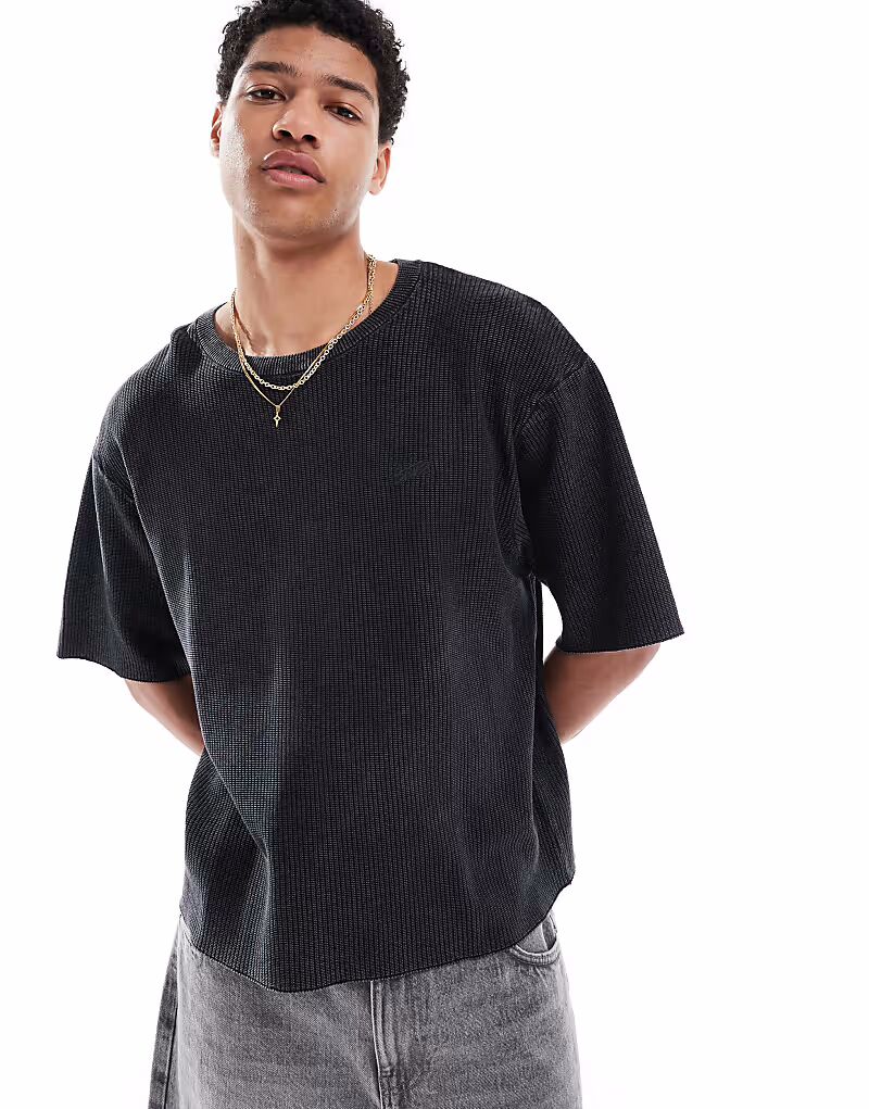 

Футболка оверсайз Pull&Bear STWD с вафельной текстурой серого цвета