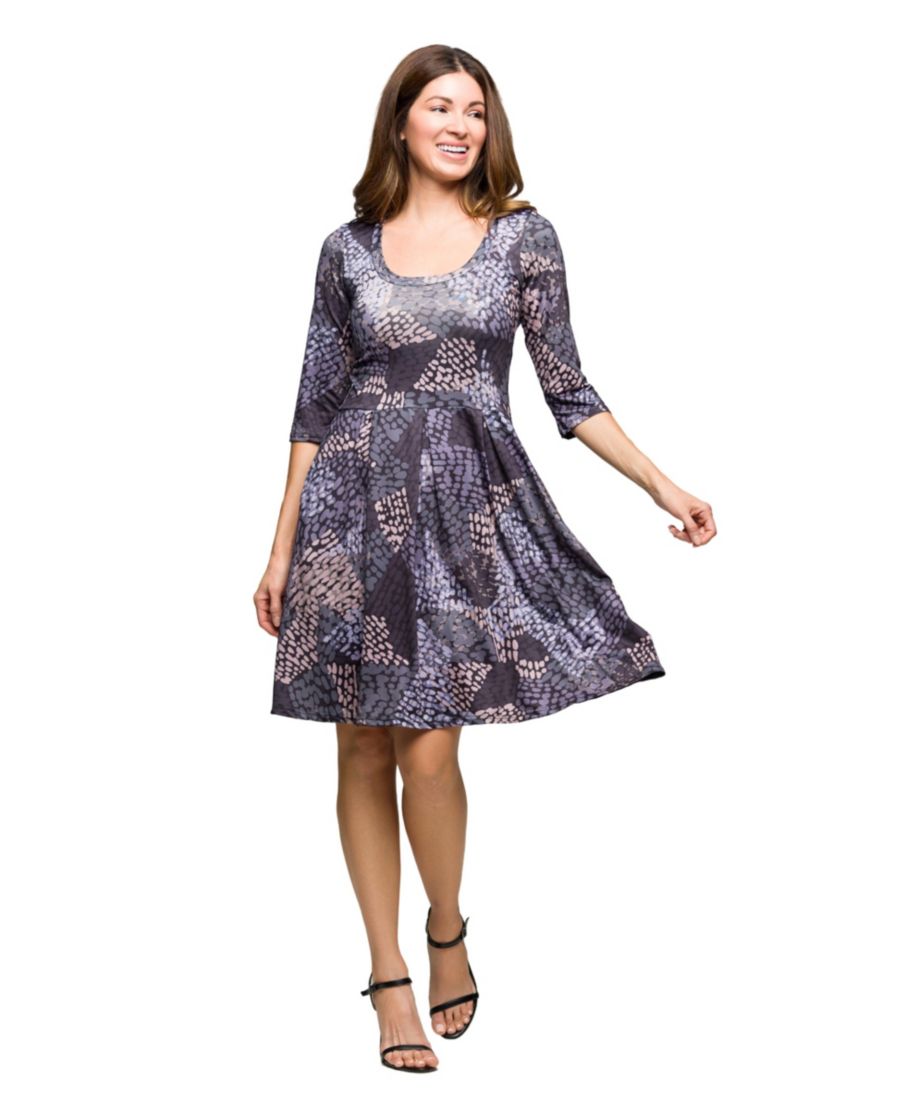 

Женское платье с рукавами три четверти, приталенного силуэта и расклешенной юбки 24seven Comfort Apparel, Gray Multi