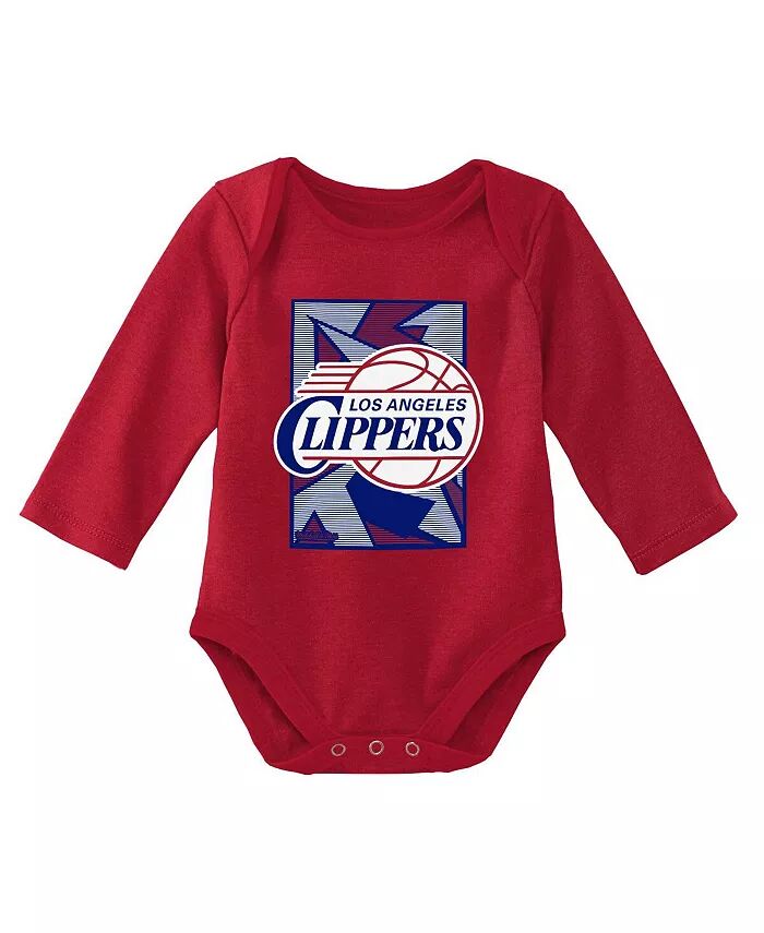 Комплект из классических боди и шапки с манжетами Royal, красного цвета LA Clippers Hardwood Classics для мальчиков и девочек Mitchell & Ness — фото 3
