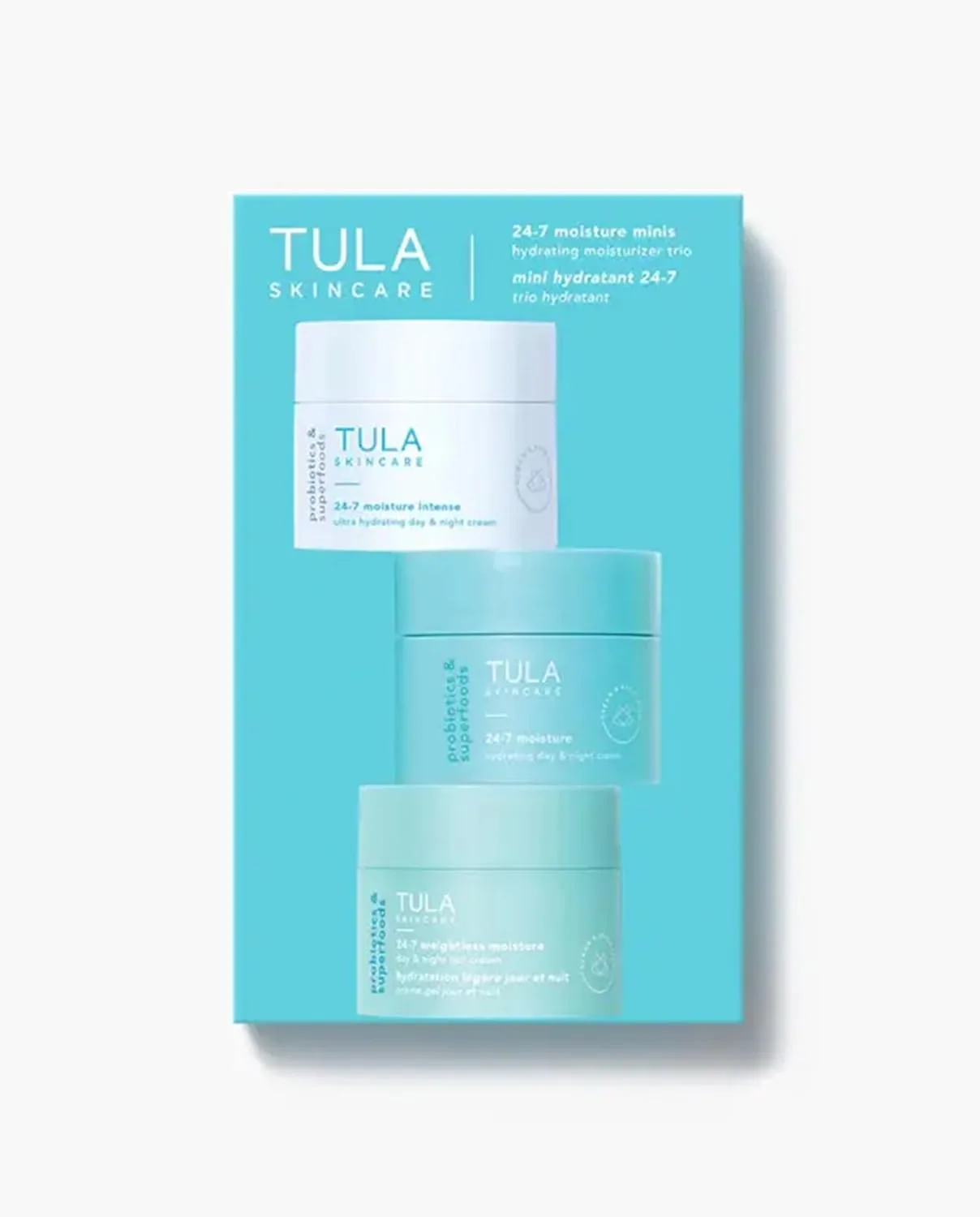 TULA Skin Care 24-7 Moisture Minis - увлажняющий дневной и ночной крем, дорожный набор из 3 шт: Original, Moisture Intense и Weightless по 14 г — фото 2