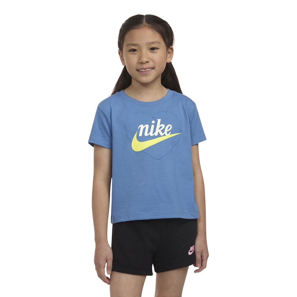 

Футболка свободного кроя с рисунком Nike New Impressions Heart для девочек 4–6x, цвет New Aegean Storm