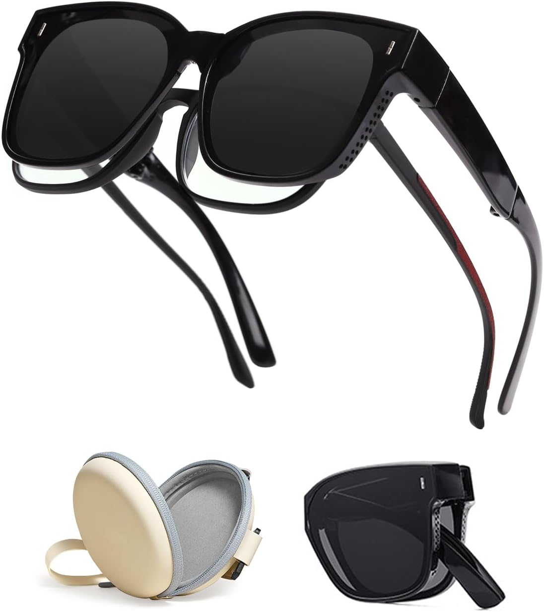 

Поляризационные солнцезащитные очки LUFF с клипсами, унисекс, элегантные и удобные, с откидными линзами, для людей с близорукостью, подходят для активного отдыха, вождения и рыбалки, Black-fit Over Glasses