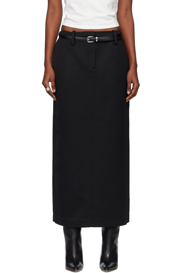

Длинная юбка из шерстяного твила с заниженной талией и поясом Tonywack, черный