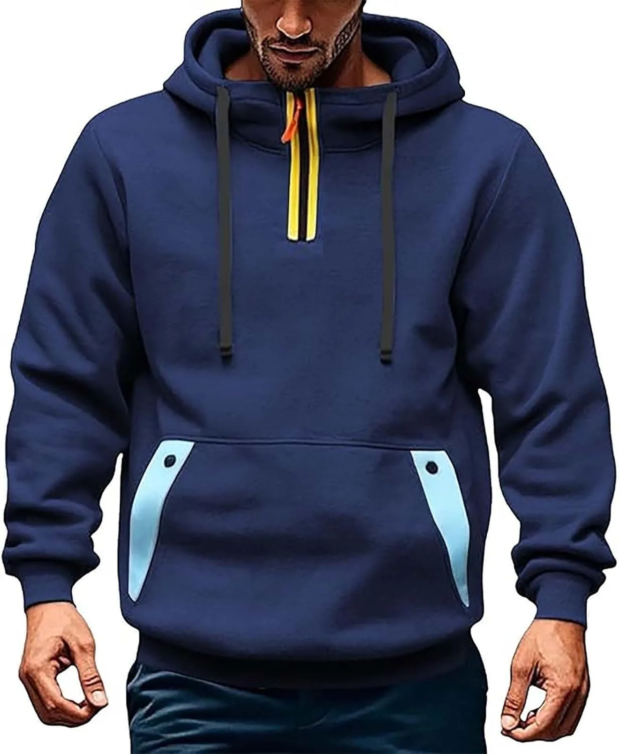 

Мужская худи с воротником на четверть молнии и карманом