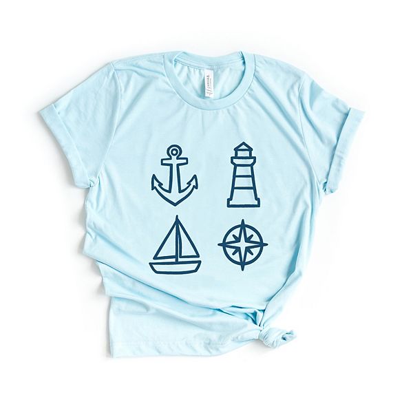 

Футболка с принтом Anchor lighthouse boat compass Simply Sage Market, Ice Blue