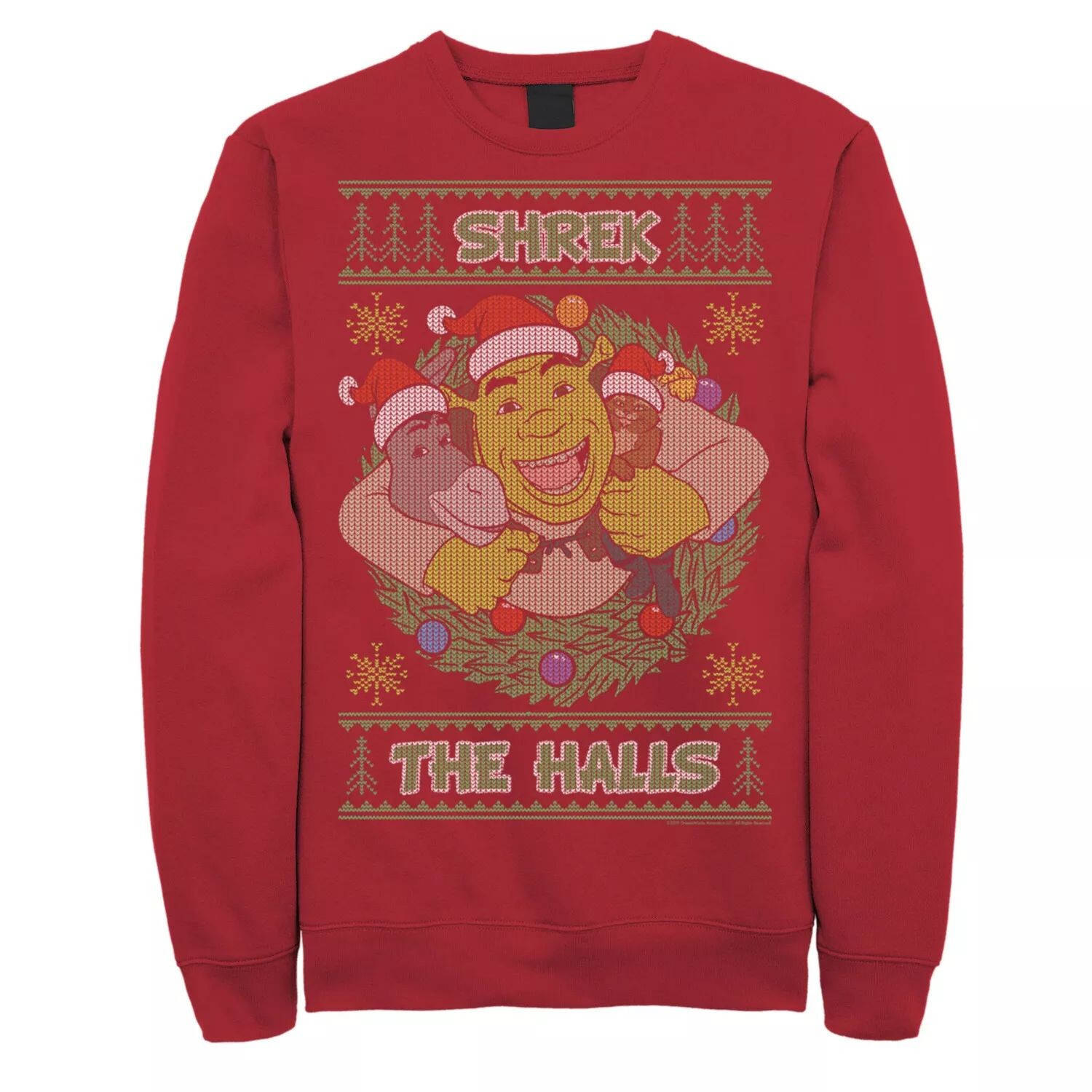 

Мужская флисовая футболка с праздничным текстовым узором Shrek the Halls Licensed Character