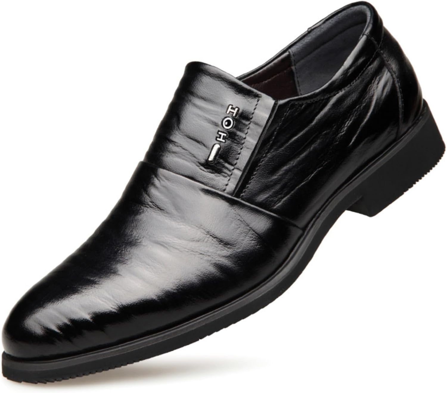 

Мужские черные кожаные оксфорды без шнурков - заостренный носок, классические туфли для бизнеса и торжественных случаев Aokisx