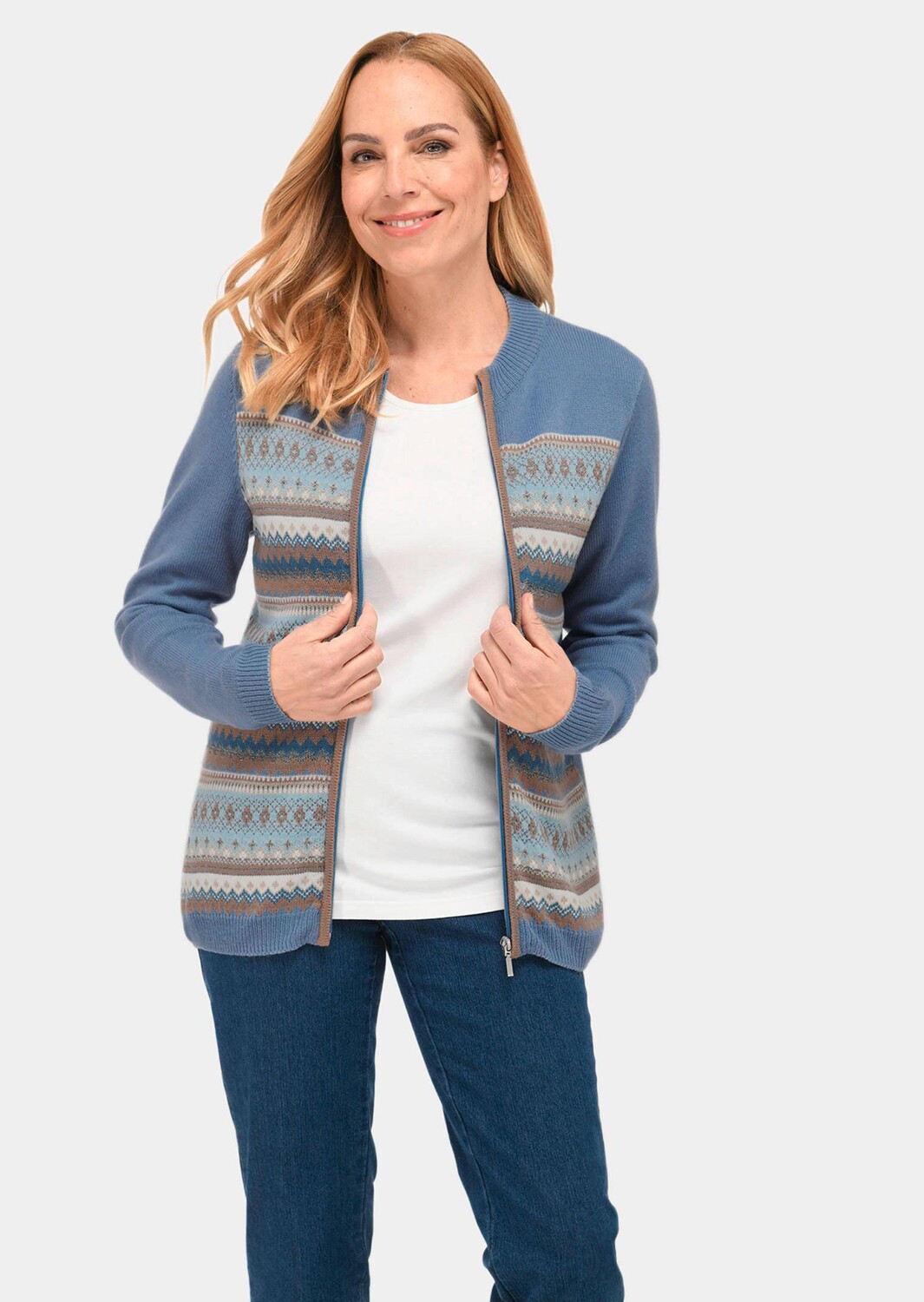 

Кардиган GOLDNER Jacke, цвет rauchblau/gemustert