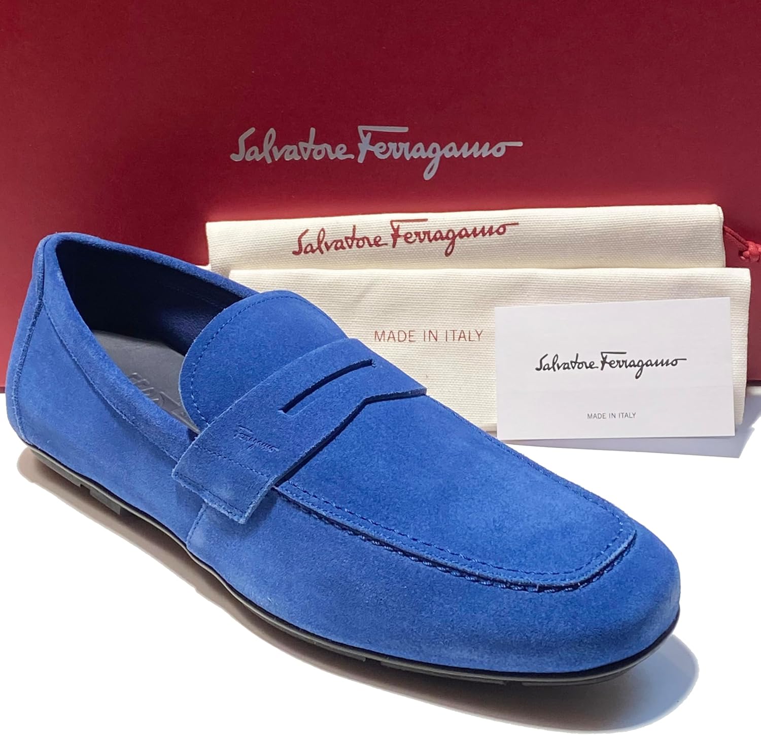 Мужские лоферы-мокасины Ferragamo Penny из синей замши (Salvatore) — фото 4
